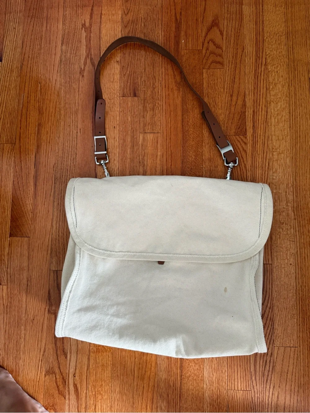 J Crew Dry Goods Canvas Messenger Bag Cotton Leather Shoulder Bag Metal clips